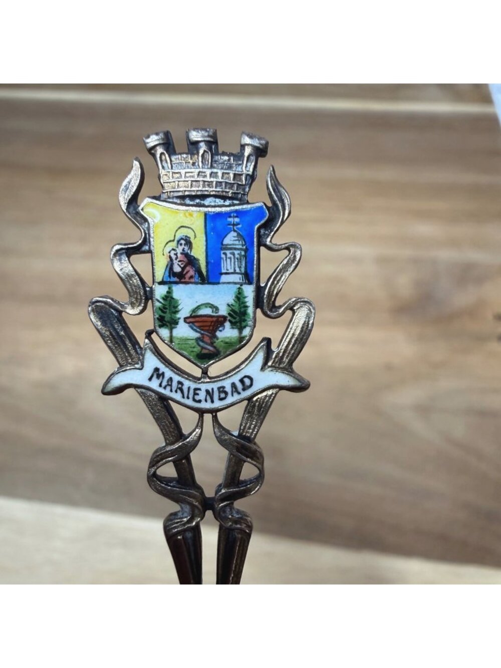 Vintage Marienbad Coat of Arms Kursaal und Neubad Enameled Souvenir Spoon